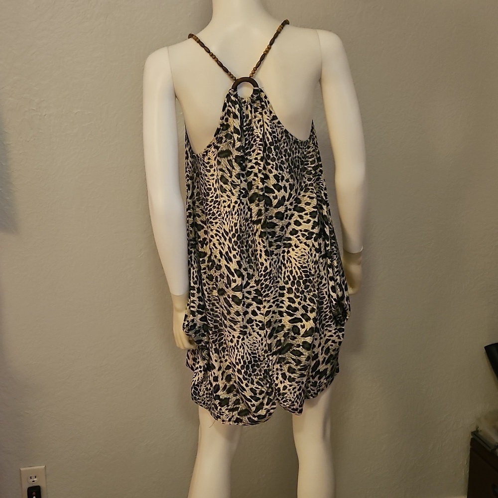 Vtg UMGEE Leopard Print Beaded Bubble Hem Festival Mini Slip Dress - Picture 7 of 12